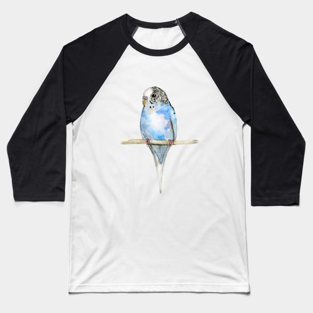 Blue spotted budgerigar watercolor Baseball T-Shirt by Bwiselizzy